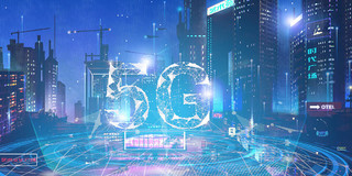 蓝色紫色科技感城市赛博朋克复古光效5G5g科技背景展板背景